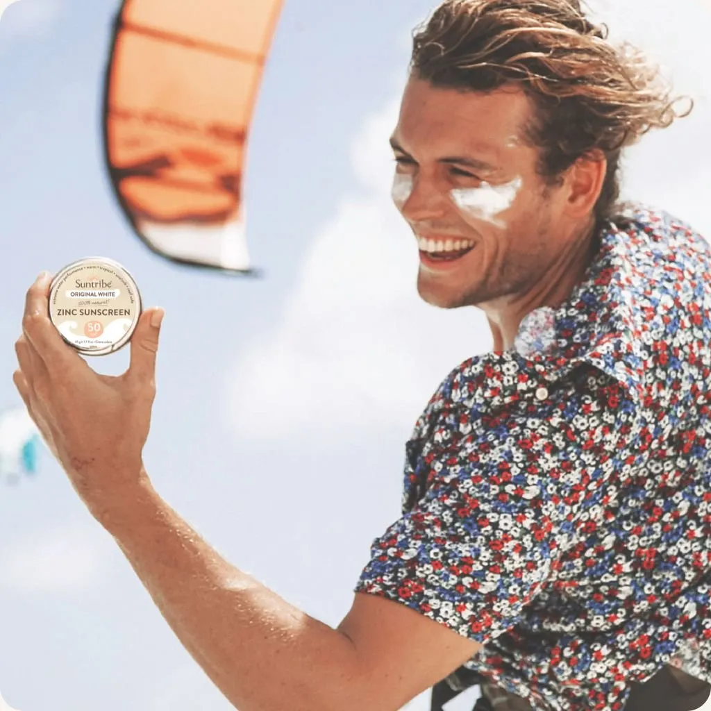 Suntribe Face & Sport zink zonnebrand SPF50 blik naturel