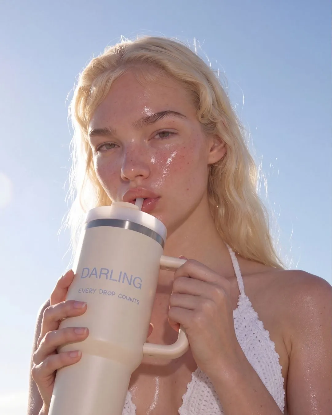 Darling The Drop waterfles 900 ml wit blauw herbruikbaar
