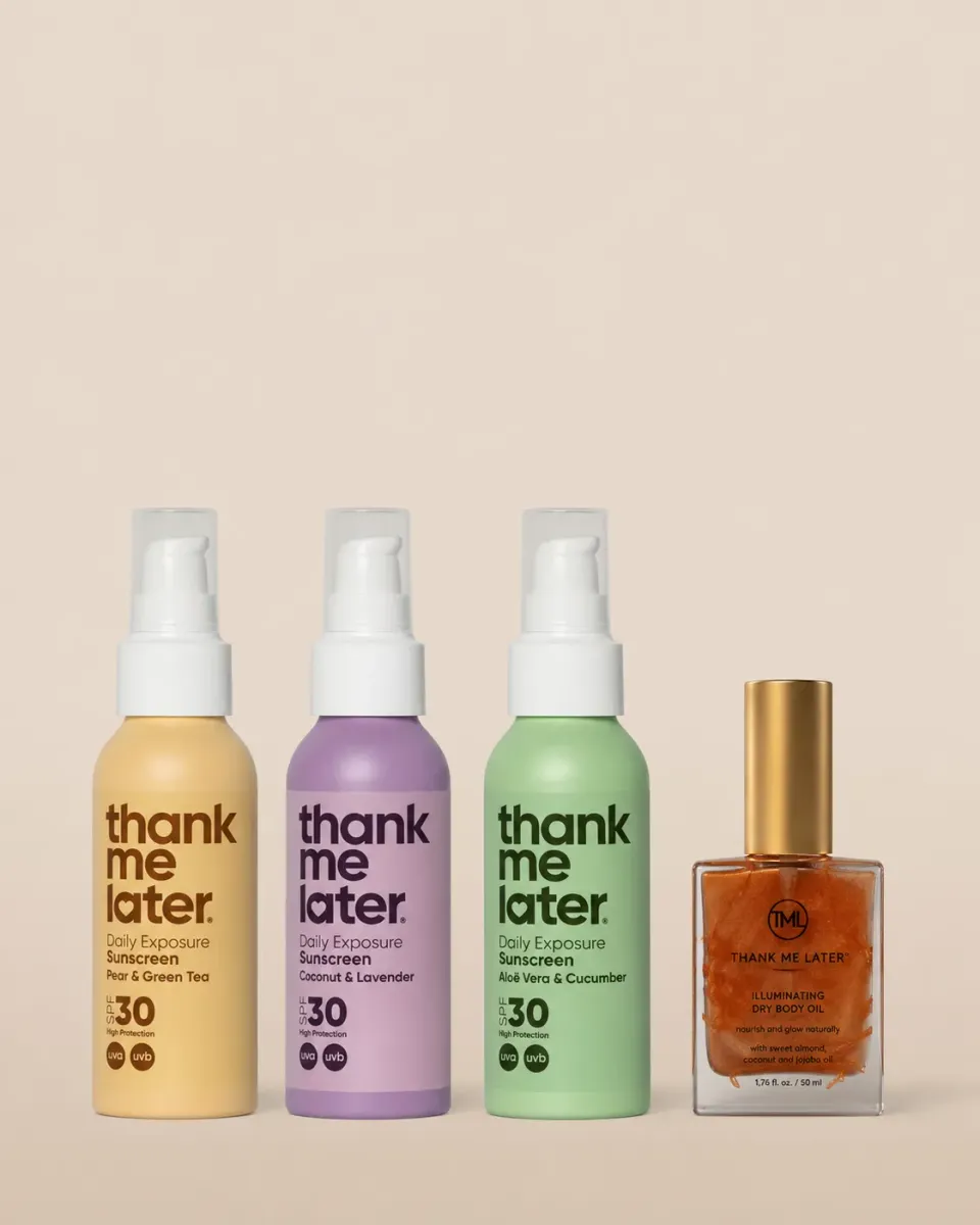 Thank Me Later Glow Bundle zonneset SPF30 3x lotion olie