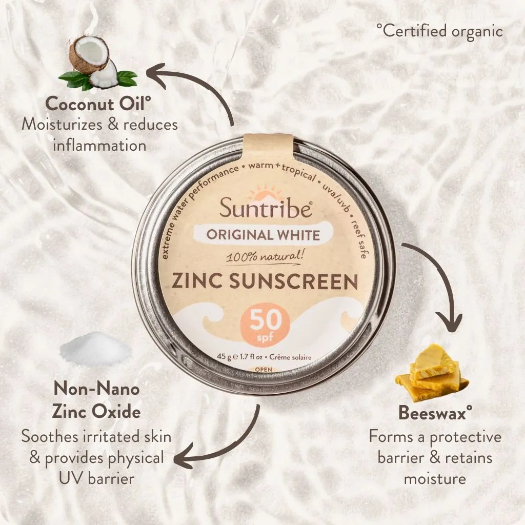 Suntribe Face & Sport zink zonnebrand SPF50 blik naturel