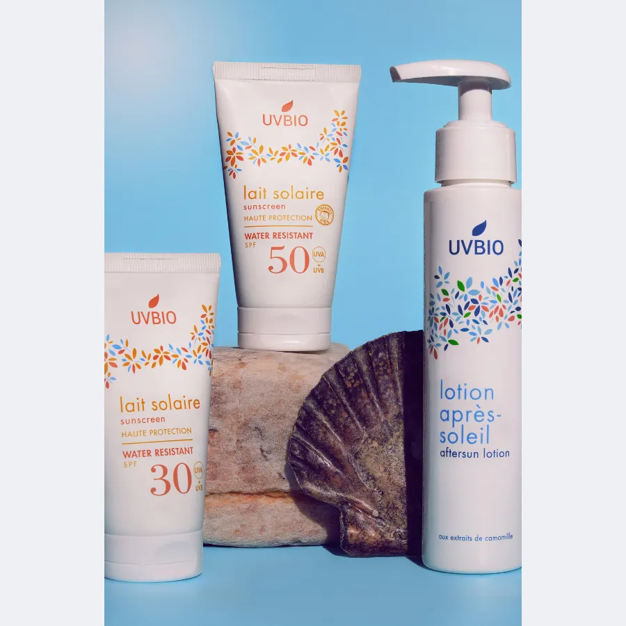 UVBIO Kit Voyage zonnemelk SPF50 SPF30 2x50ml aftersun minerale filters